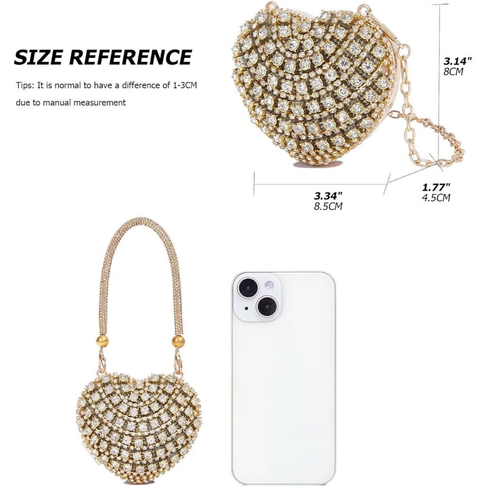 Elegantly Small Rhinestone Heart Clutch for Women - Perfect Evening Bag - Picture 4 of 8